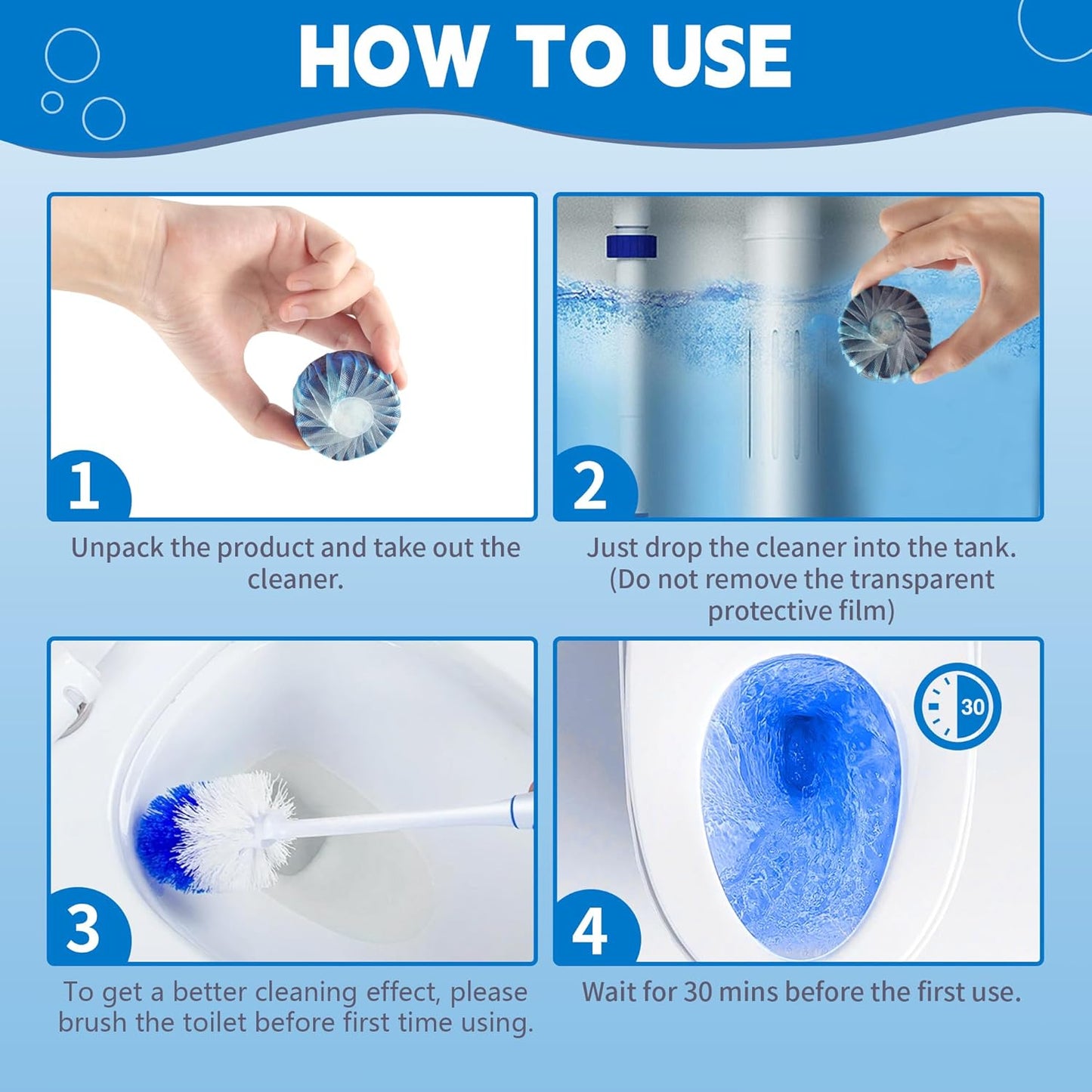 Toilet Bowl Cleaner Tablets, Automatic Toilet Tank Cleaner for Deodorizing & Descaling, Long-Lasting with Sustained Release Technology for Bathroom Cleaners, Blue, 20 Packs