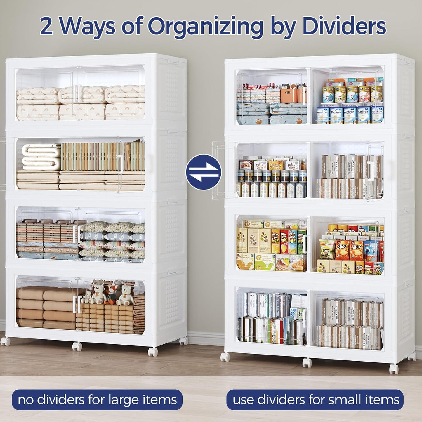 150GAL Extra Large Storage Bins with Lid, 600Qt Stackable Closet Organizers and Drawers, Collapsible Storage Bins with Wheels, Folding Storages Cabinet for Home Bedroom Office, 3Pack White