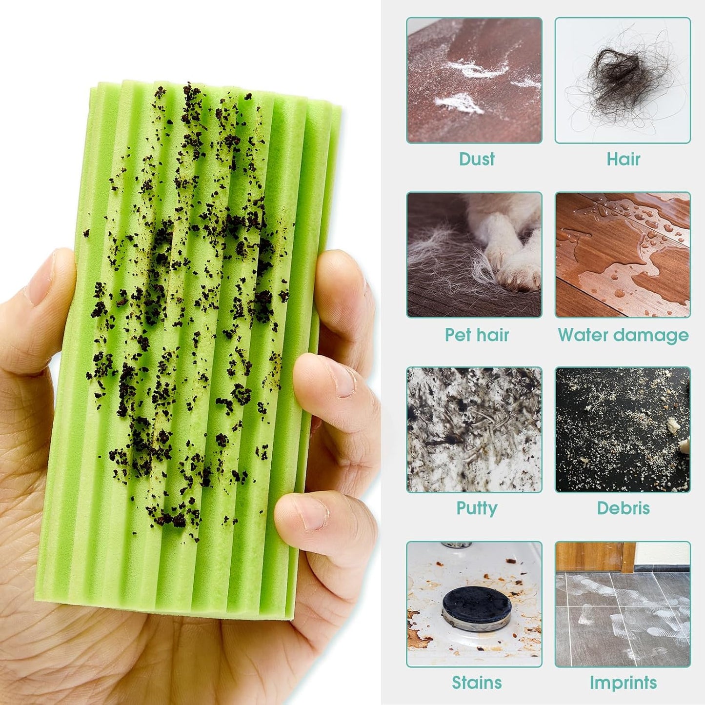 4 Pack Damp Dusting Sponge Duster, Green Dust Cleaning Sponge, Reusable Household Cleaning Sponge Tool for Blinds, floorboards, Fan Blades, Vents, Glass, Railings, Mirrors