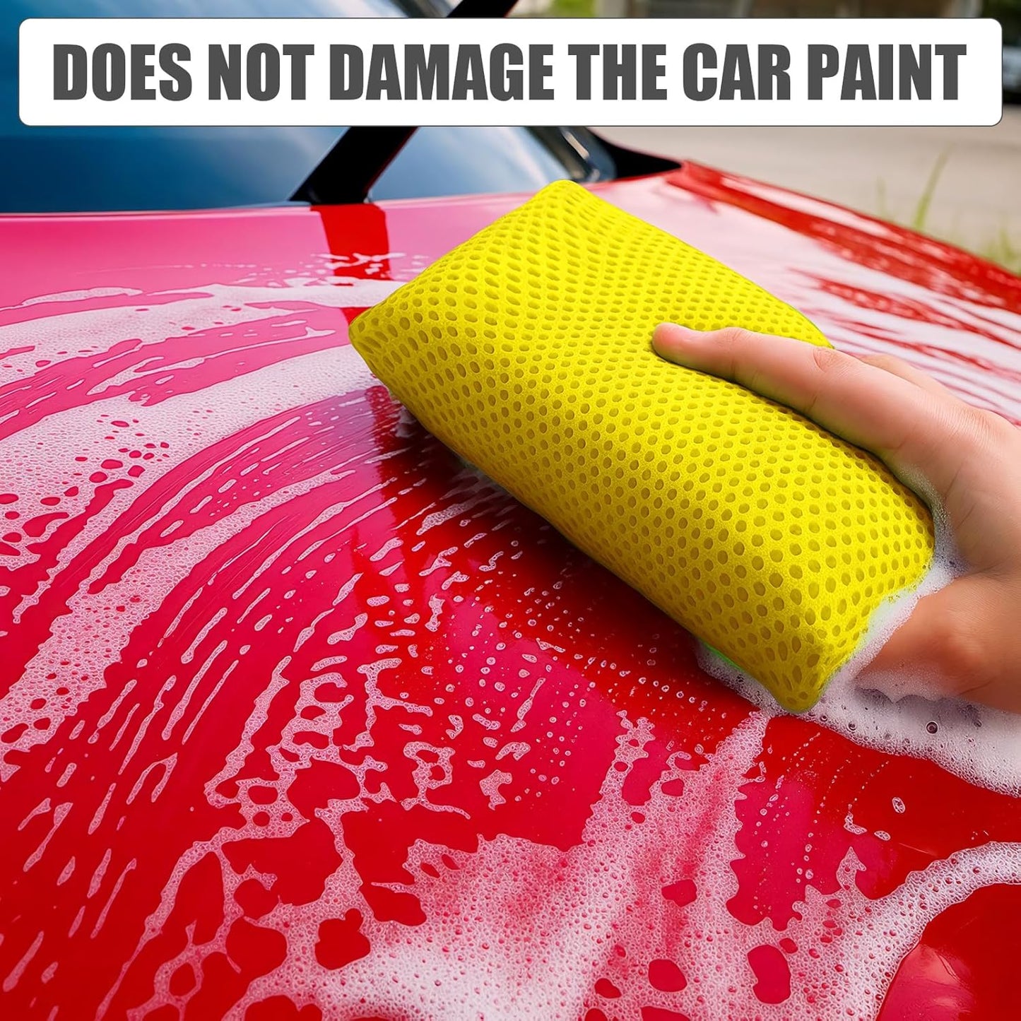 4 PCS Bug Scrubber Sponge Car, Bug Remover Wash Sponge，Car Cleaning Sponge for Bugs, Tar, Grime - Paint-Safe, Reusable Wash Sponges Kit(Yellow)