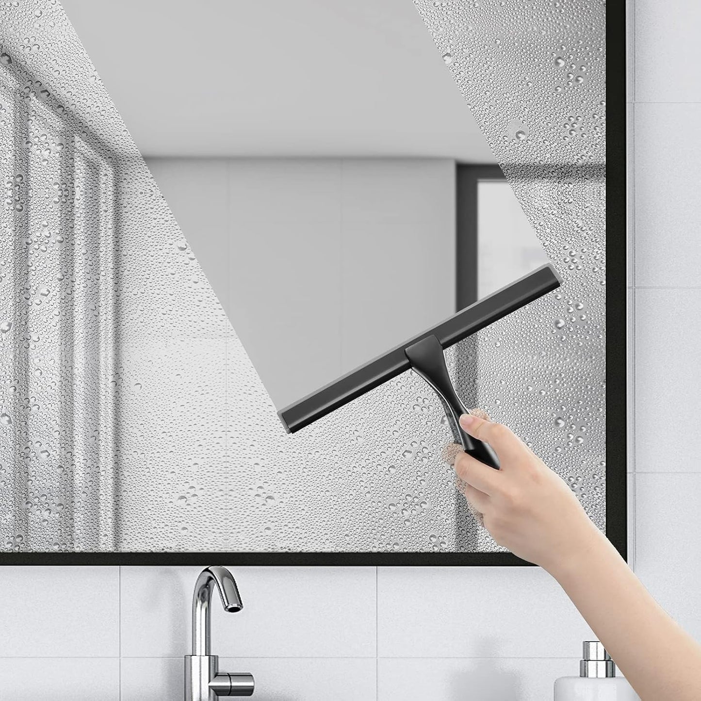 HIWARE All-Purpose Shower Squeegee for Shower Doors, Bathroom, Window and Car Glass - Black, Stainless Steel, 12 Inches