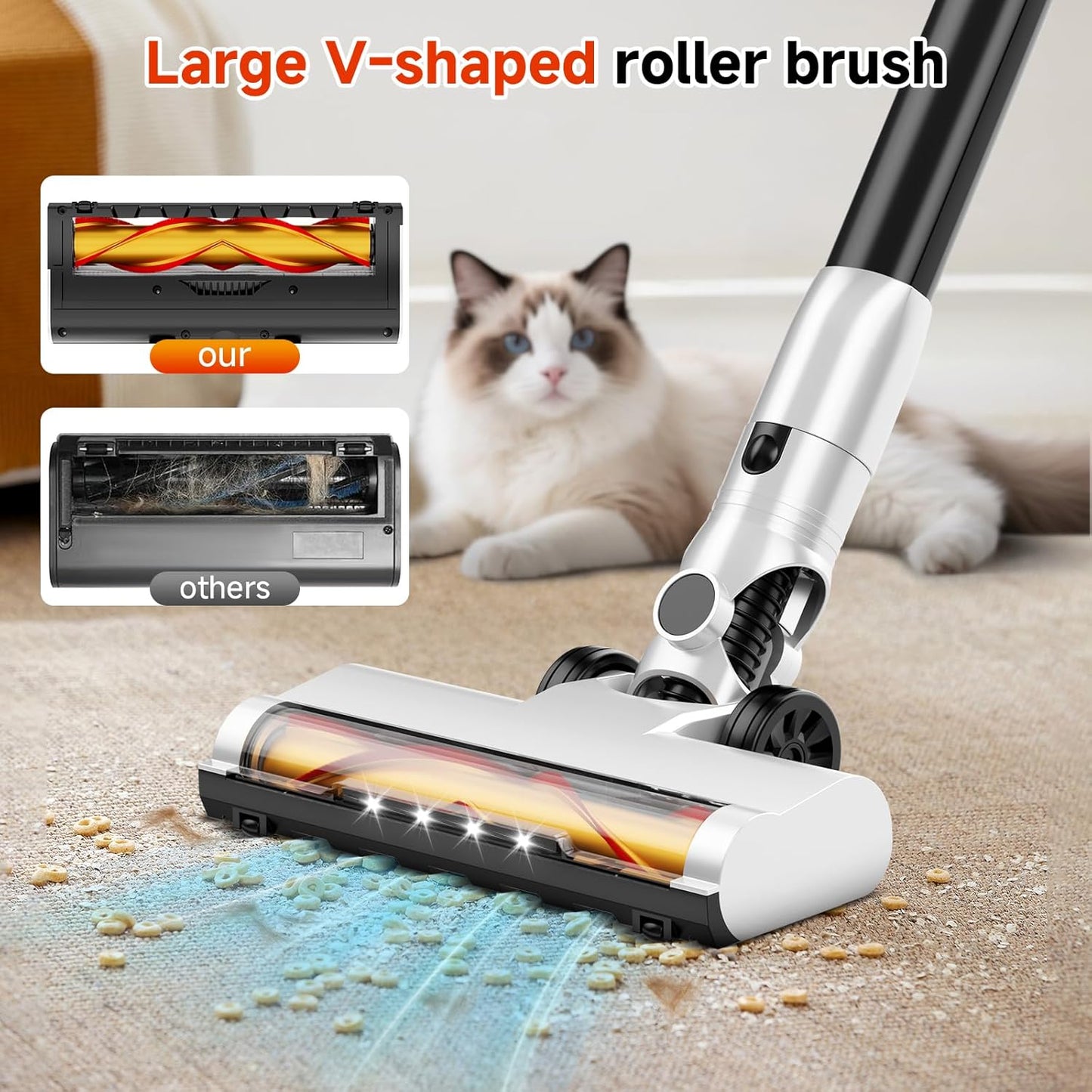 Self Clean and Empty Cordless Vacuum Cleaner with 2.5L Dust Base, Powerful Suction Handheld Vacuum, Auto Empty System, HEPA Filtration, Stick Vacuum for Pet Hair, Hardwood and Carpet, Black