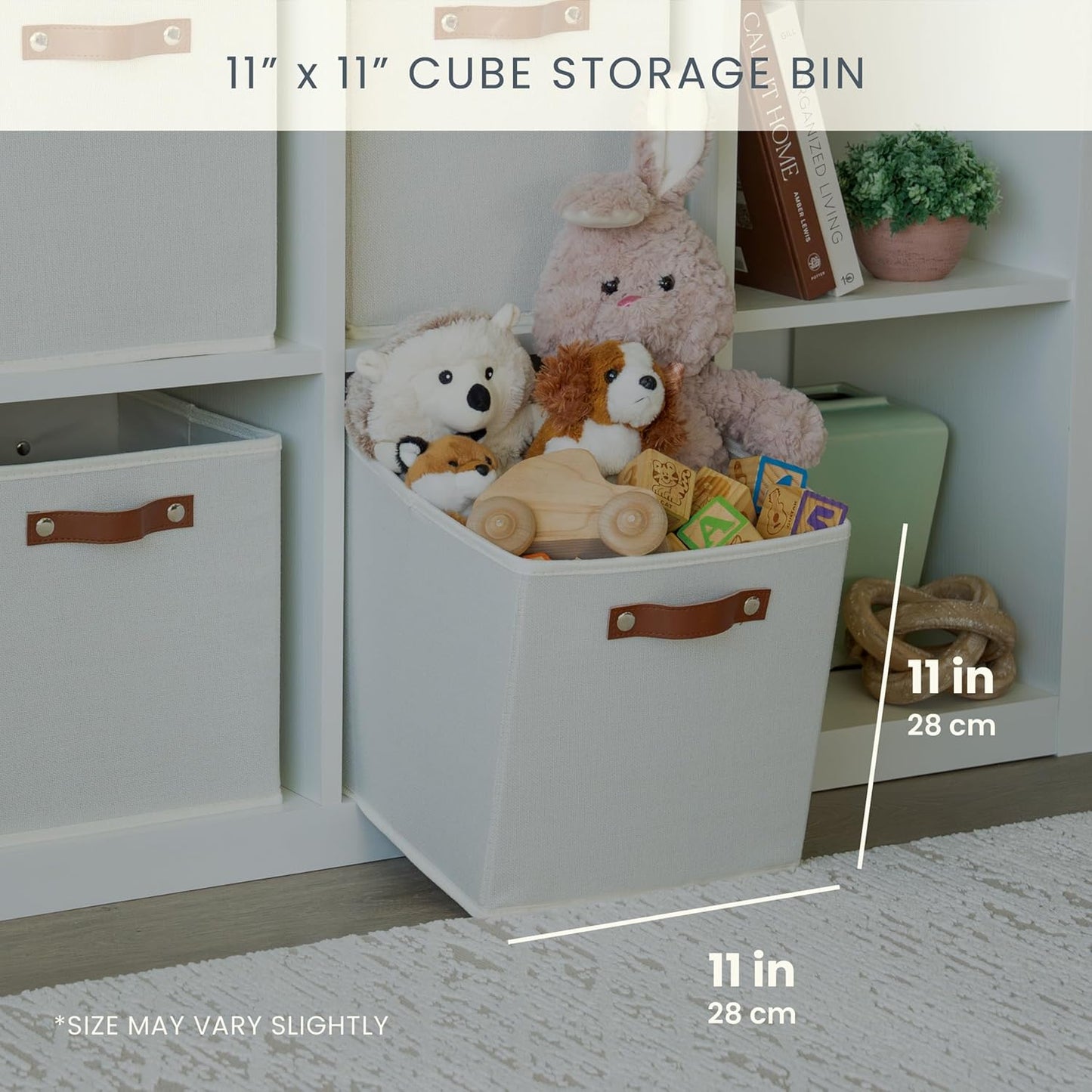 OrganiHaus 11x11 Fabric Cubes Storage Bins Set of 4, Foldable Collapsible Fabric Storage Bins for Organizer, Cubbies Organizer for Kallax, Linen Cube Shelf Baskets, Toy Organizing boxes - White