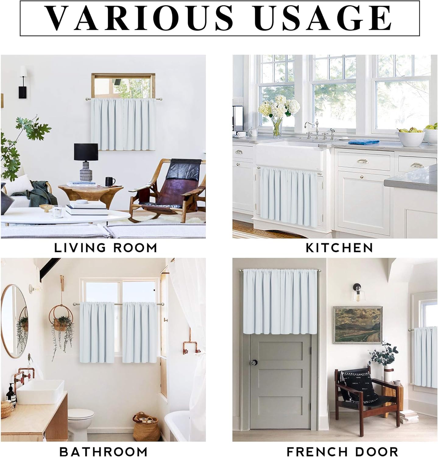 RYB HOME White Curtains 36 inches Long Room Darkening Curtains Thermal Insulated Sunlight Block for Kitchen Cabinet Bedroom Bathroom Window Covering, W 52 x L 36, Grayish White, 2 Panels