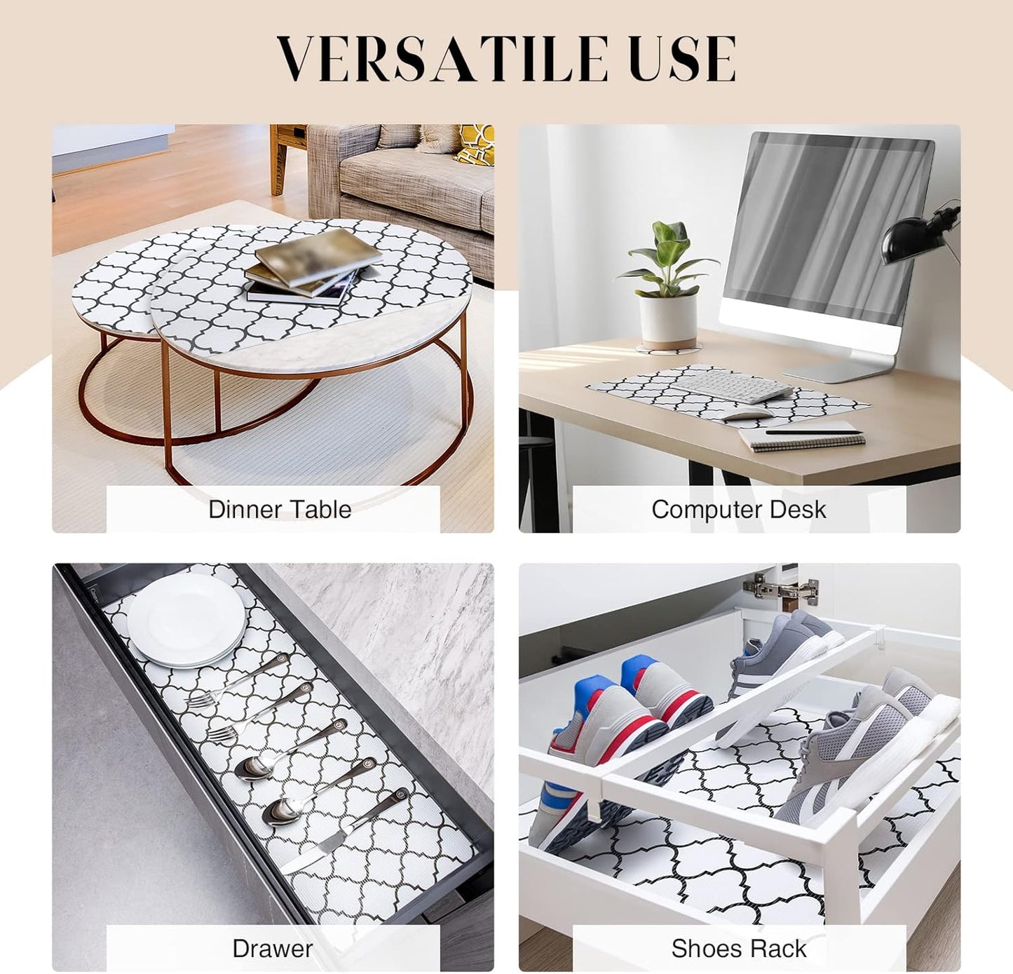 Glotoch Shelf Liner for Kitchen Cabinets Non Slip,17.5" x 30FT Drawer Liner Waterproof Cabinet Liner for Shelve,Premium Refrigerator Liners for Shelves,Cupboard,Dresser,Closet,Quatrefoil White