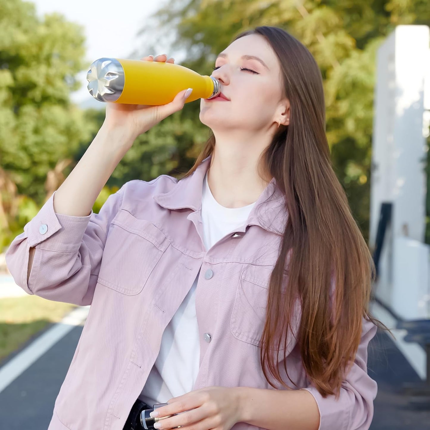 MEWAY 17oz Sport Water Bottle 12 Pack Vacuum Insulated Stainless Steel Leak-Proof Double Wall Cola Shape Water Bottle,Keep Drinks Hot & Cold (Yellow,12 Pack)
