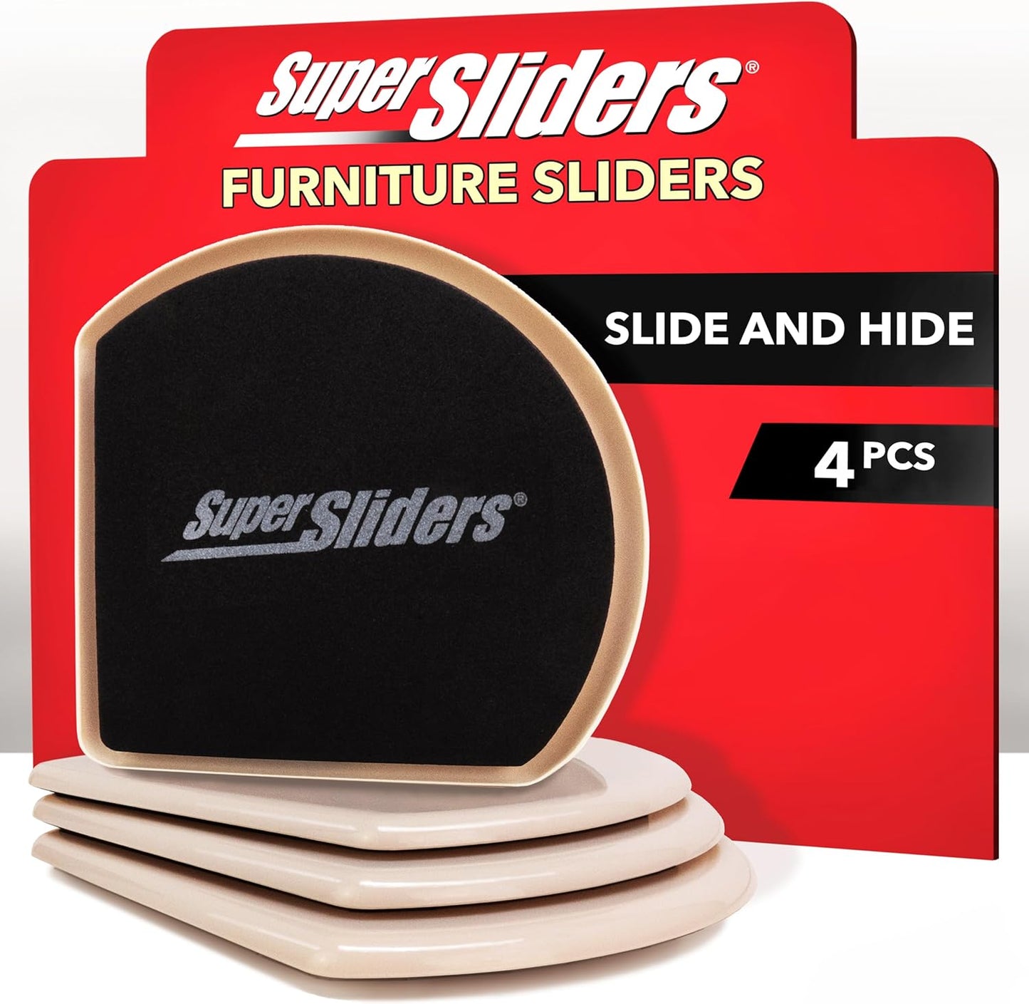 Super Sliders 7" Slide & Hide Reusable Furniture Sliders for Carpet - Effortless Moving and Surface Protection, Beige (4 Pack)