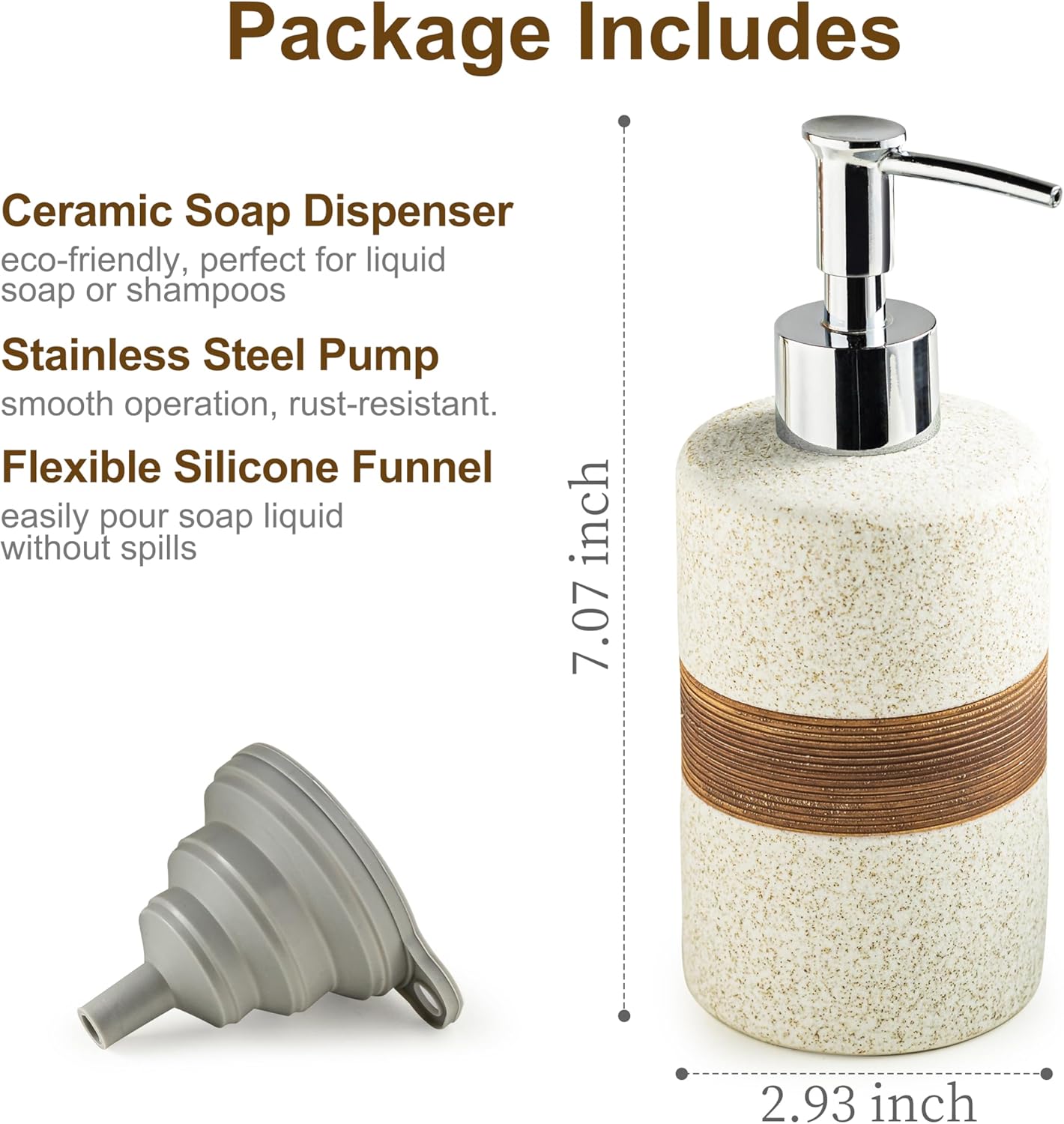 Soap Dispenser for Kitchen & Bathroom, Dish Soap, Hand Soap, Shampoo, Conditioner Dispenser Bottle with Stainless Steel Pump, Includes Silicone Funnel, Non-Slip Design, Kitchen Decor, White