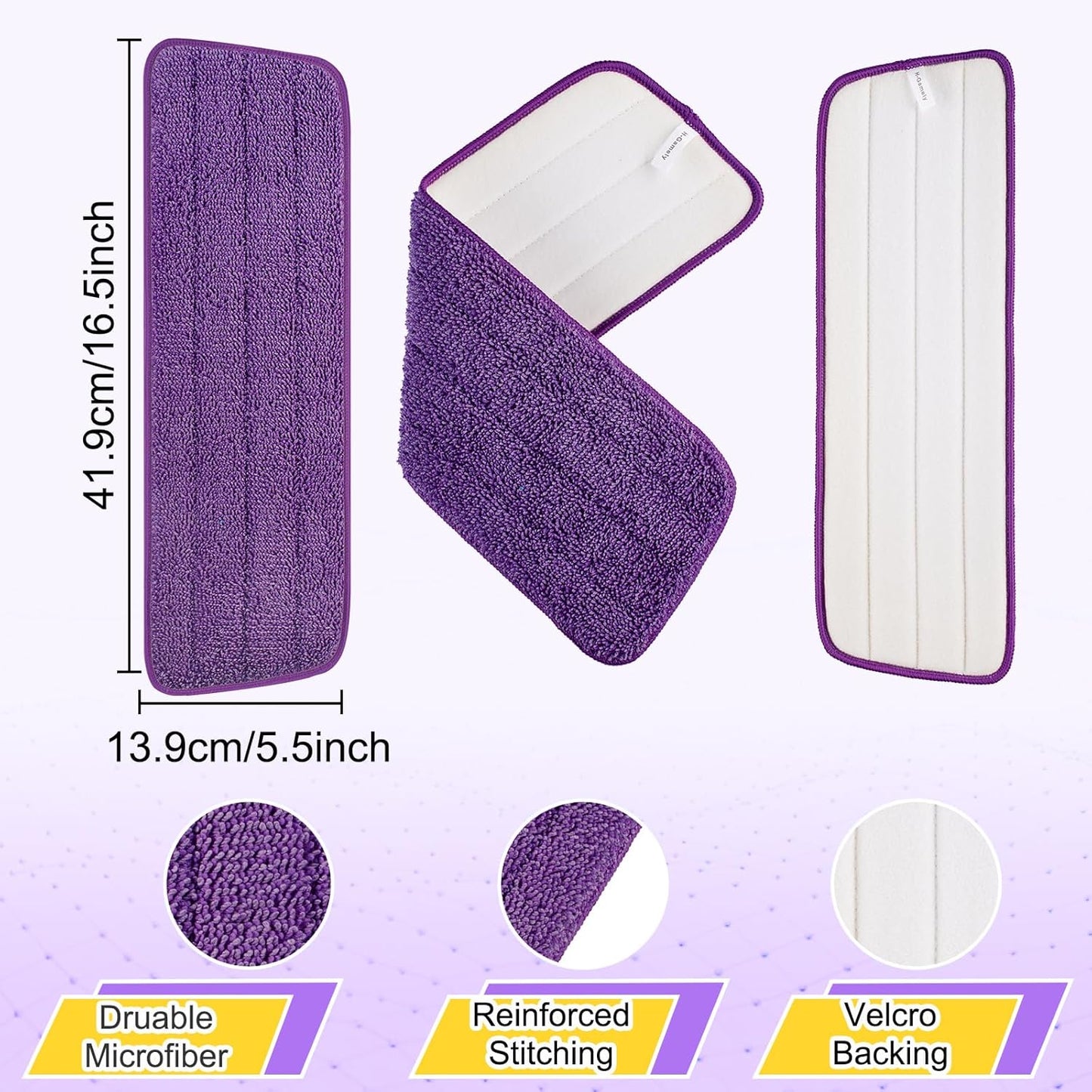 16.5 inch Reusable Mop Pads Microfiber Spray Mop Replacement Heads for Wet/Dry Mops Compatible with Bona Floor Care System (5 Pack)