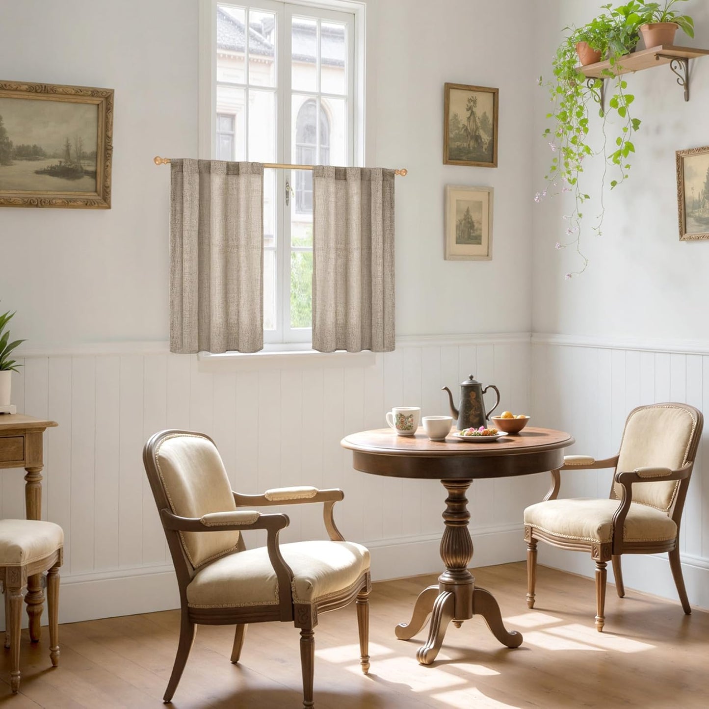 YoungsTex Small Linen Curtains 36 Inch Length for Kitchen Window Over Sink, Cafe Drapes Semi Sheer with Rod Pocket Back Tab Light Filtering for Bathroom Window, Dark Oatmeal, 2 Panels, 30 X 36 Inch