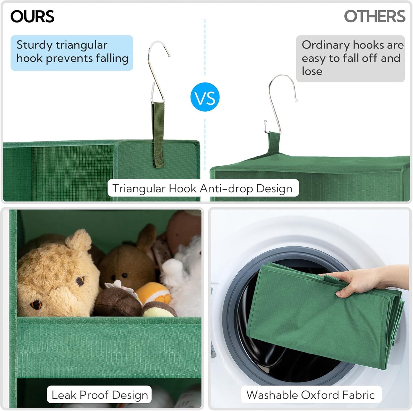 GRANNY SAYS 3-Shelf Closet Organizers and Storage, Foldable Hanging Closet Organizer, Hanging Closet Shelves with 2 Metal Hooks, Leak-Proof Closet Storage for Sweater, Clothes Organizer, Dark Green