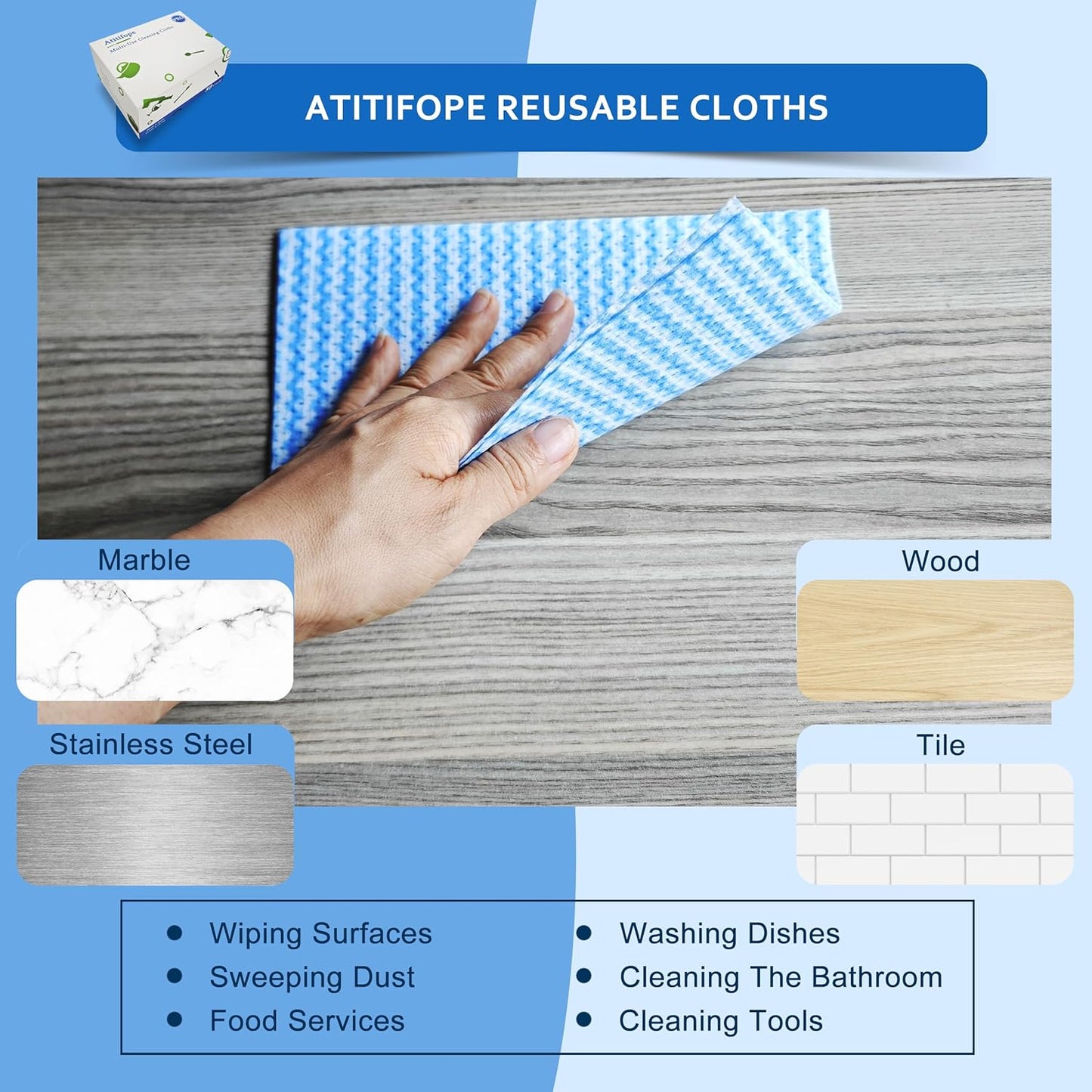 Multi-Use Reusable Cloths - Heavy Duty Wipes for Kitchen, Bathroom & Car (50 Count (Pack of 1))