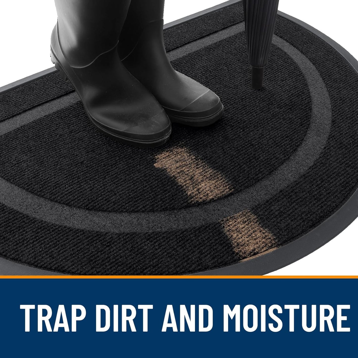 OLANLY Half Circle Door Mat Indoor Outdoor Entrance Welcome, Waterproof All-Season, All-Weather Doormat, Sturdy Natural Rubber, Low Profile, Easy Clean Patio Porch Entryway Mat, 71x47, Black