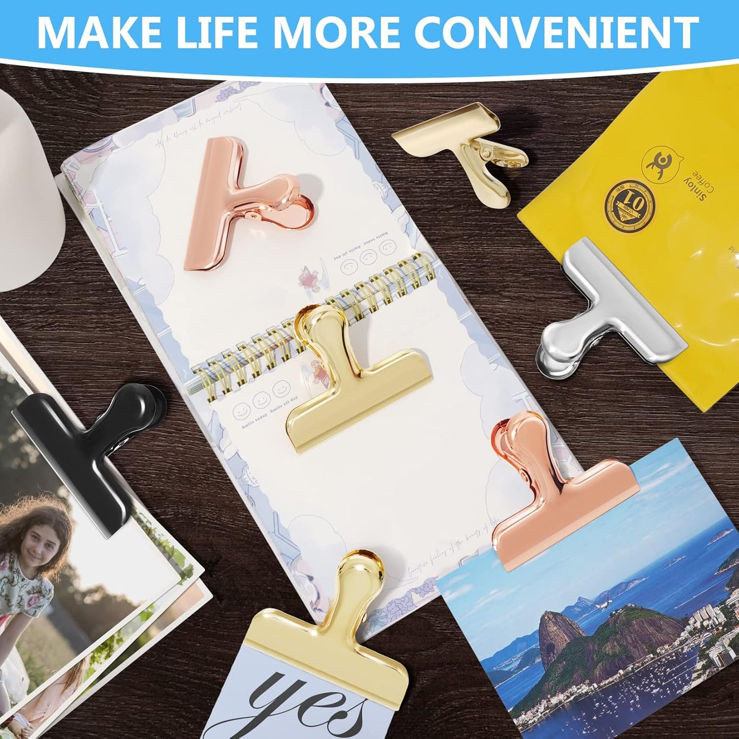 20 Pack 3 Inch Wide Stainless Steel Chip Clips Heavy Duty Food Bag Clamp, All-Purpose Air Tight Grip Clips for Kitchen Office to Seal Coffee Bags, Paper Sheets