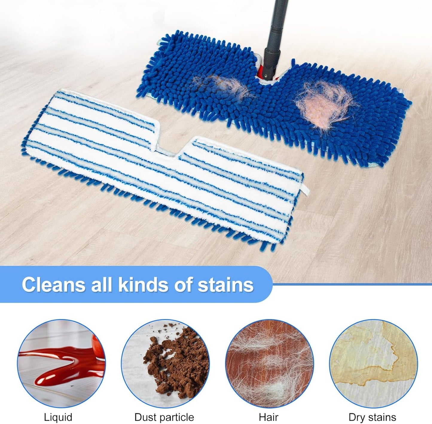 4 Pack Mop Heads Replacements for Ocedar Dual-Action Microfiber Flip Mop, Double Sided Mop Replace Head Mop Refills with Microfiber & Chenille for Dry Wet Use, Reusable, Machine Washable