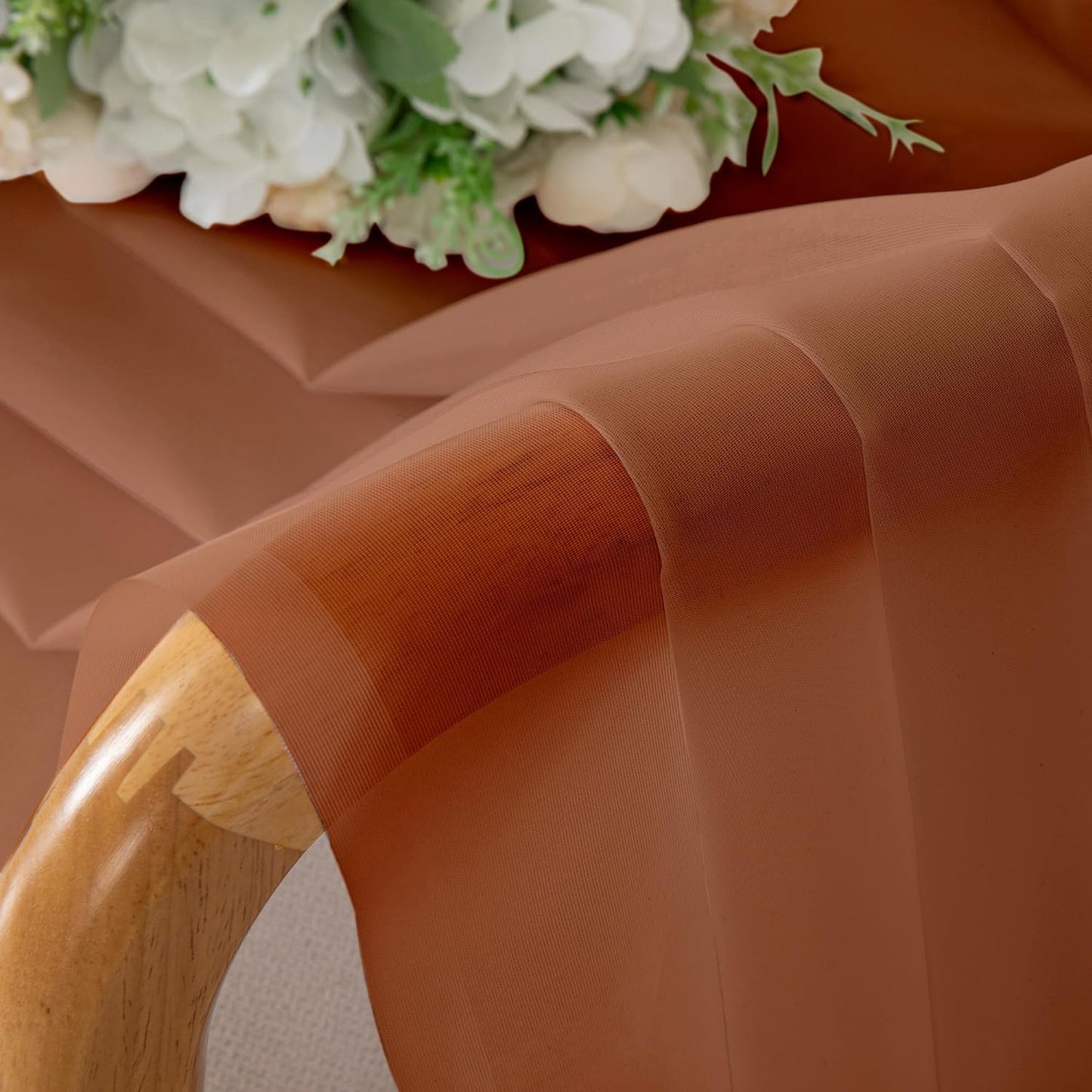 Chyhomenyc Orange Sheer Curtains 30 inch Length 2 Panels, Light Filtering Voile Rod Pocket Short Window Curtians for Bathroom Living Room Farmhouse Small Windows, 42Wx30L inches