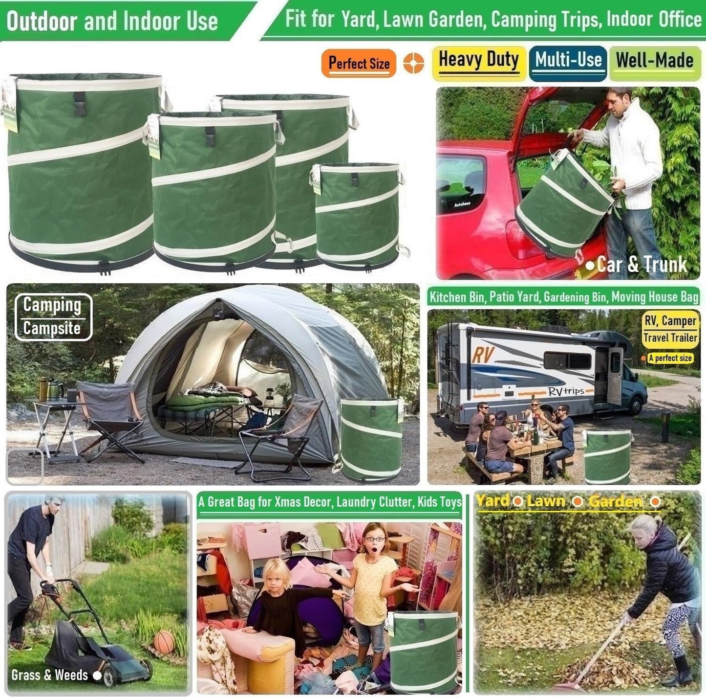 24-Gallon Collapsible Trash Can (19x21 in) Hard-Shell Bottom Yard Garden Bag for Yard Waste,Debris Bags,Pop-Up Trash Can,Recycling Bin,Camping Waste Bin,Laundry Hamper,Lawn Grass,Leaf Bag,Weeds Barrel