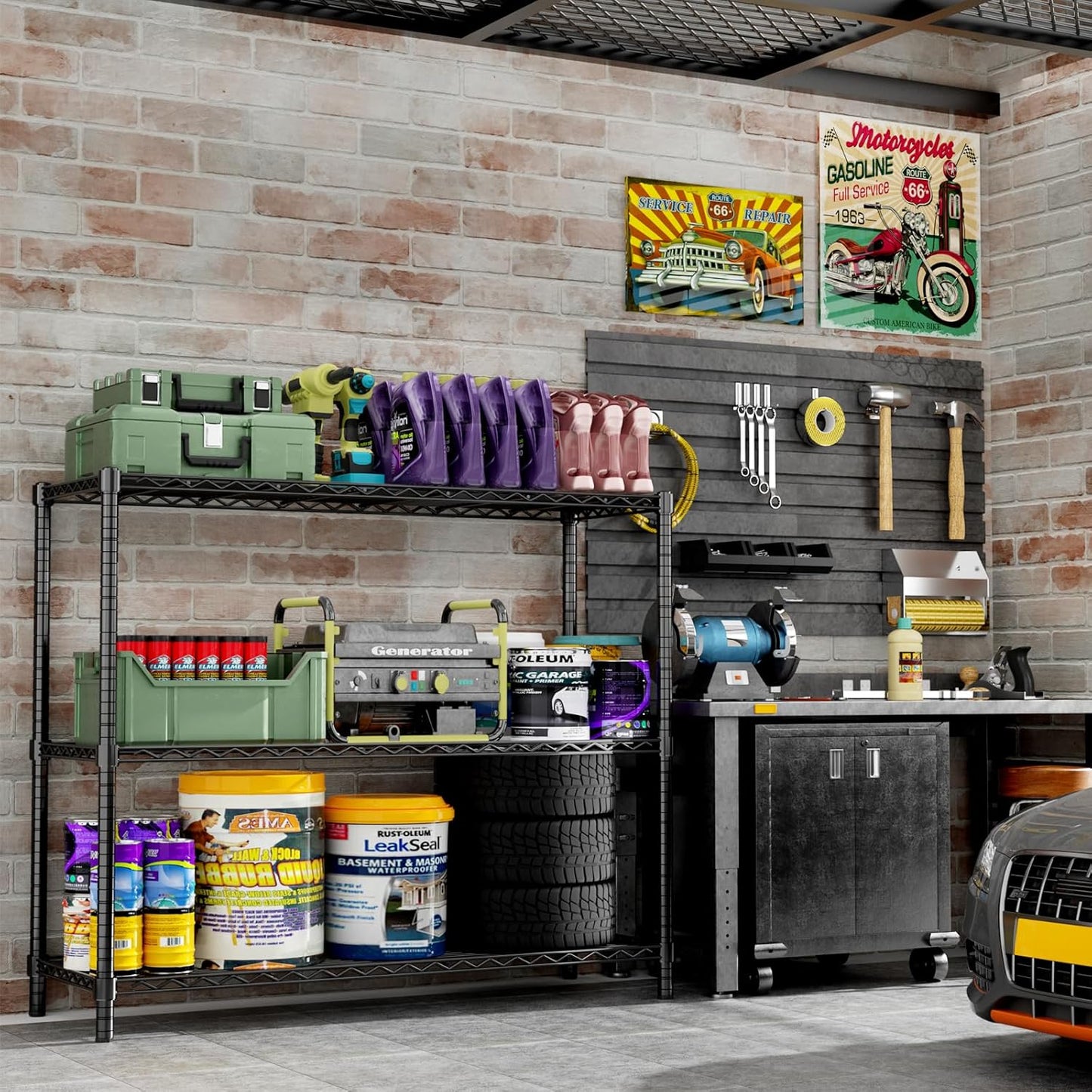 Storage Shelves, 48" L x 20" W x 47" H Heavy Duty Garage Wire Shelving Unit Loads 1200LBS, 3-Tier Adjustable Metal Industrial Utility Shelf Rack for Kitchen, Laundry Room, Basement