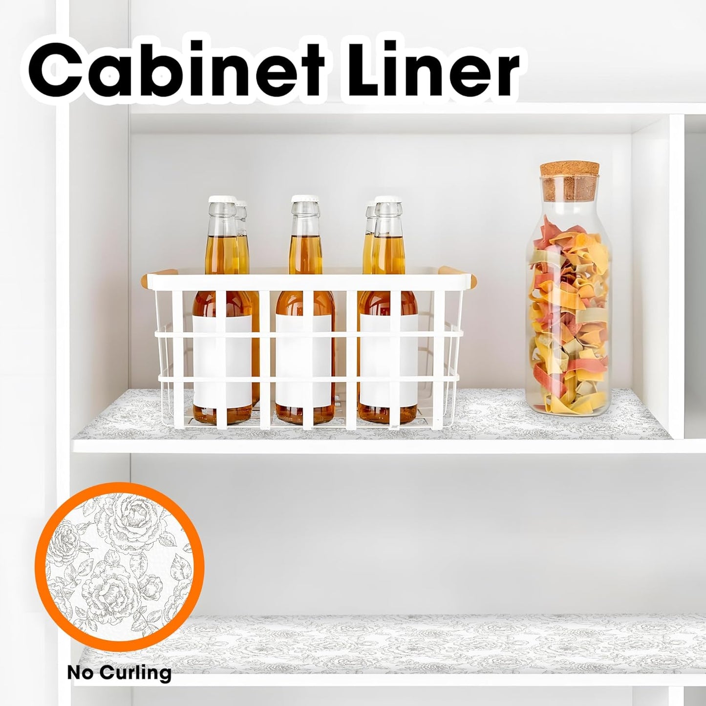 Drawer and Shelf Liner for Kitchen Cabinets Non-Adhesive, Non-Slip Cabinet Liner Shelf Paper Strong Grip Waterproof Easy to Clean for Kitchen Shelves Cupboard, Flower,17.5IN X 20FT