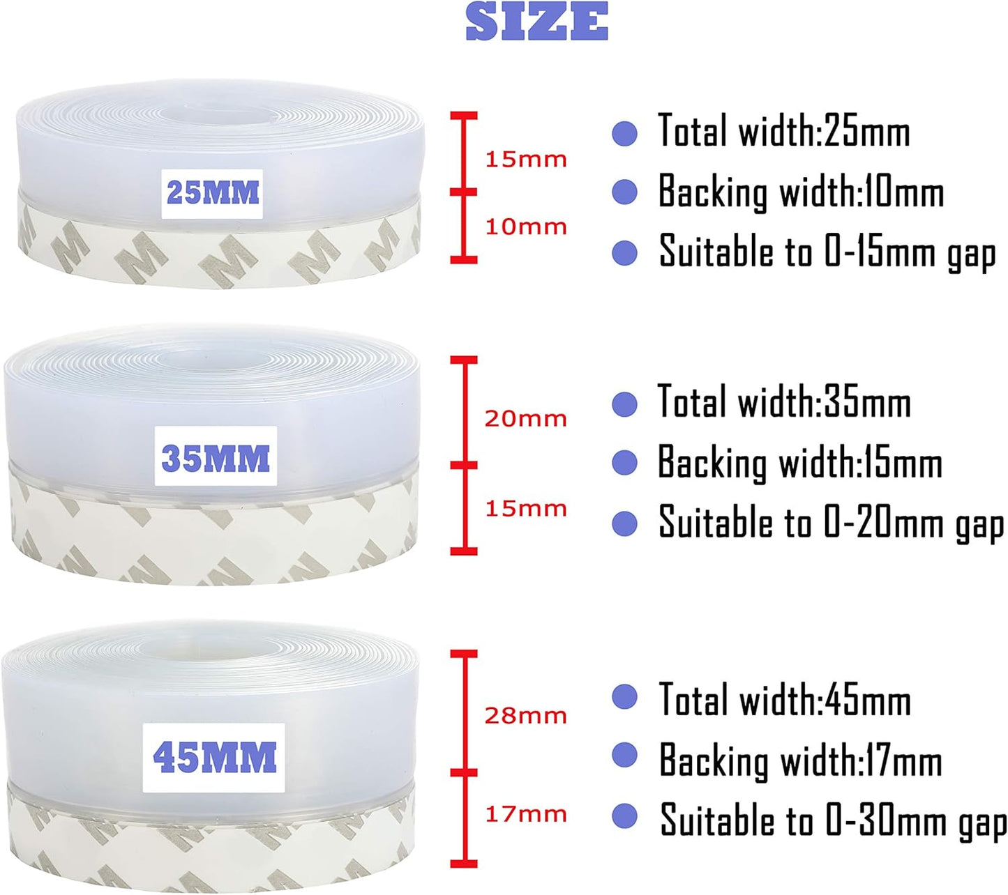 Weather Stripping Door Seal Strip,Door Strip Bottom for Doors Silicone Sealing Sticker Adhesive for Doors and Windows Gaps of Anti-Collision Silicone 5M/16FT (25MM, Transparent)