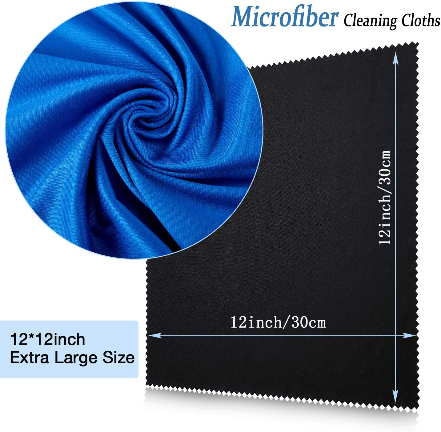 Frienda 12 Pack Large Microfiber Glass Cleaning Cloths 12 x 12 Inch Oversized Eyeglass Sunglasses Cleaning Cloths for Electronics Glasses Screens and Lenses(Black, White, Gray, Royal Blue)