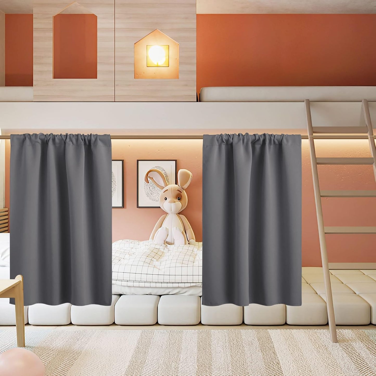 RYB HOME Small Curtains for Kitchen Window - Blackout Privacy Portable Curtain Set for Bedroom Office Bathroom Basement Garage Storage Enclosure RV Bunk, W 34 x L 30 inch, Grey, 2 Pcs