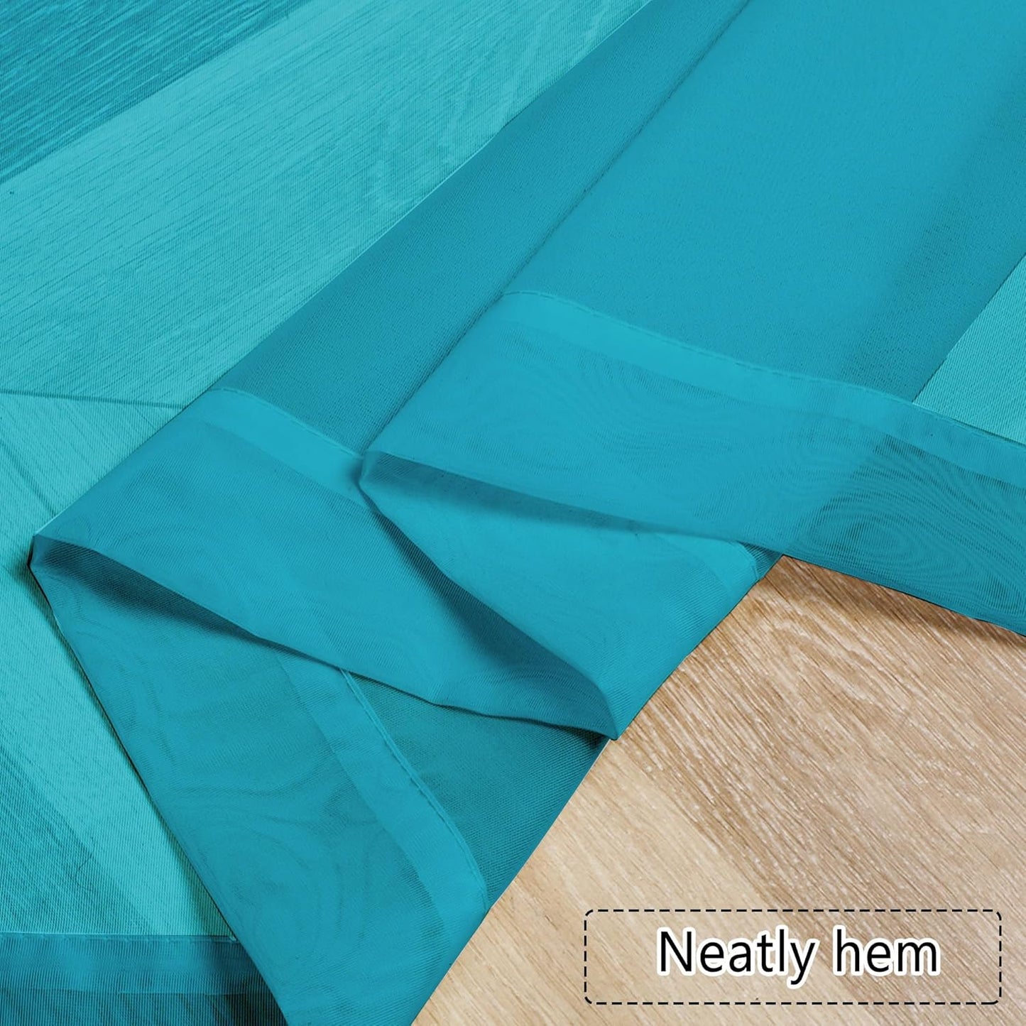 Chyhomenyc Sheer Valances for Windows 2 Pieces, 42Wx14L Inches Small Valance for Living Room Bedroom Study Laundry Basement, Rod Pocket Voile Valance, Turquoise