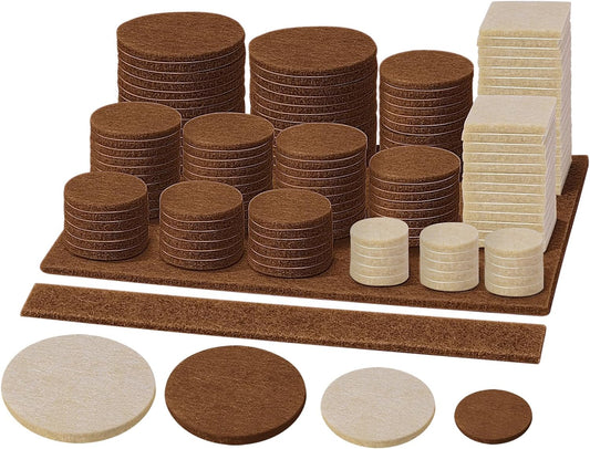 BALEINE 141PCS Felt Furniture Pads, Multi-Size Felt Pads for Chair Legs, Tables, Beds, Scratch-Reducing Floor Protectors for Hardwood Floors, Tile, Vinyl, and Laminate (141PCS, Beige+Brown)