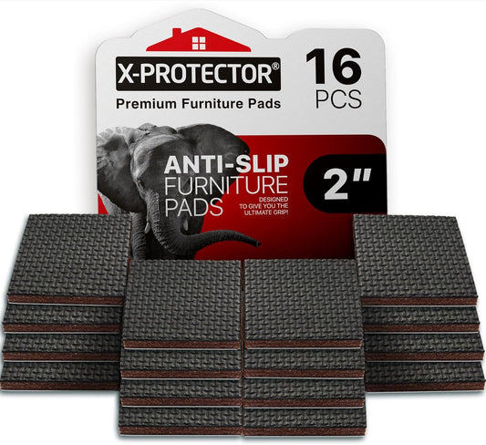 X-PROTECTOR Non Slip Furniture Pads - 16 Premium Furniture Grippers 2"! Self-Adhesive Rubber Feet Furniture Feet - Ideal Non Skid Furniture Pad Floor Protectors - Keep Furniture in Place!