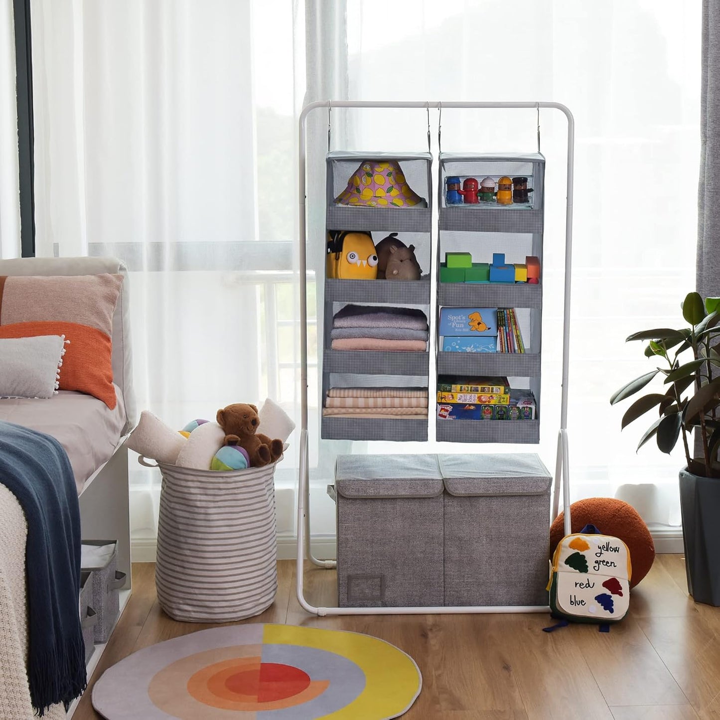 GRANNY SAYS 4-Shelf Hanging Organizer, Closet Hanging Shelves, Closet Hanging Storage Organizers, Organization for Bedroom, Living Room, Baby Nursery, Camper Accessories, Gray, 2-Pack