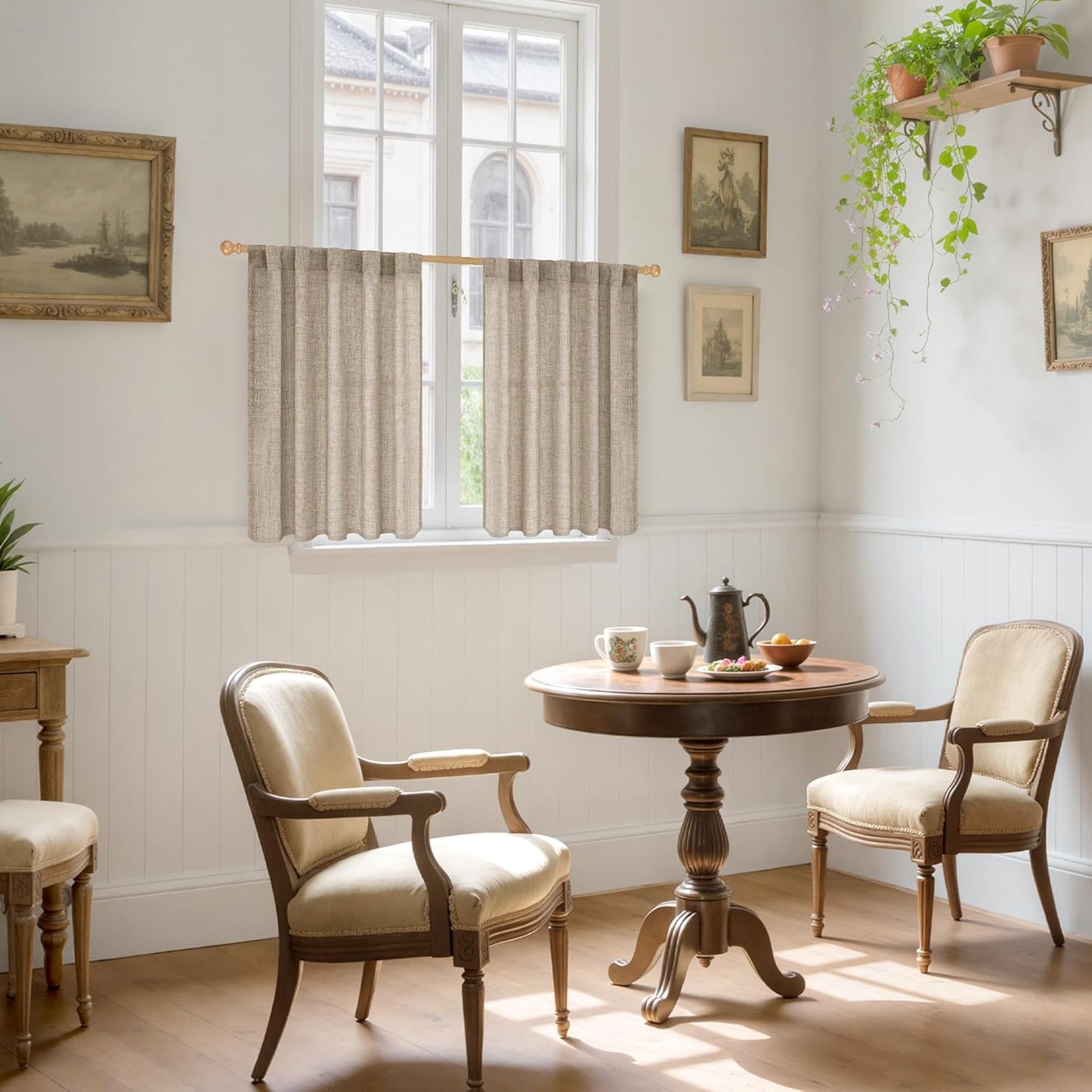 YoungsTex 36 Inch Length Linen Semi Sheer Curtains for Kitchen Cafe Window, Short Light Filtering Drapes with Rod Pocket Back Tab Burlap Textured for Bathroom, Dark Oatmeal, 2 Panels, 42 X 36 Inch