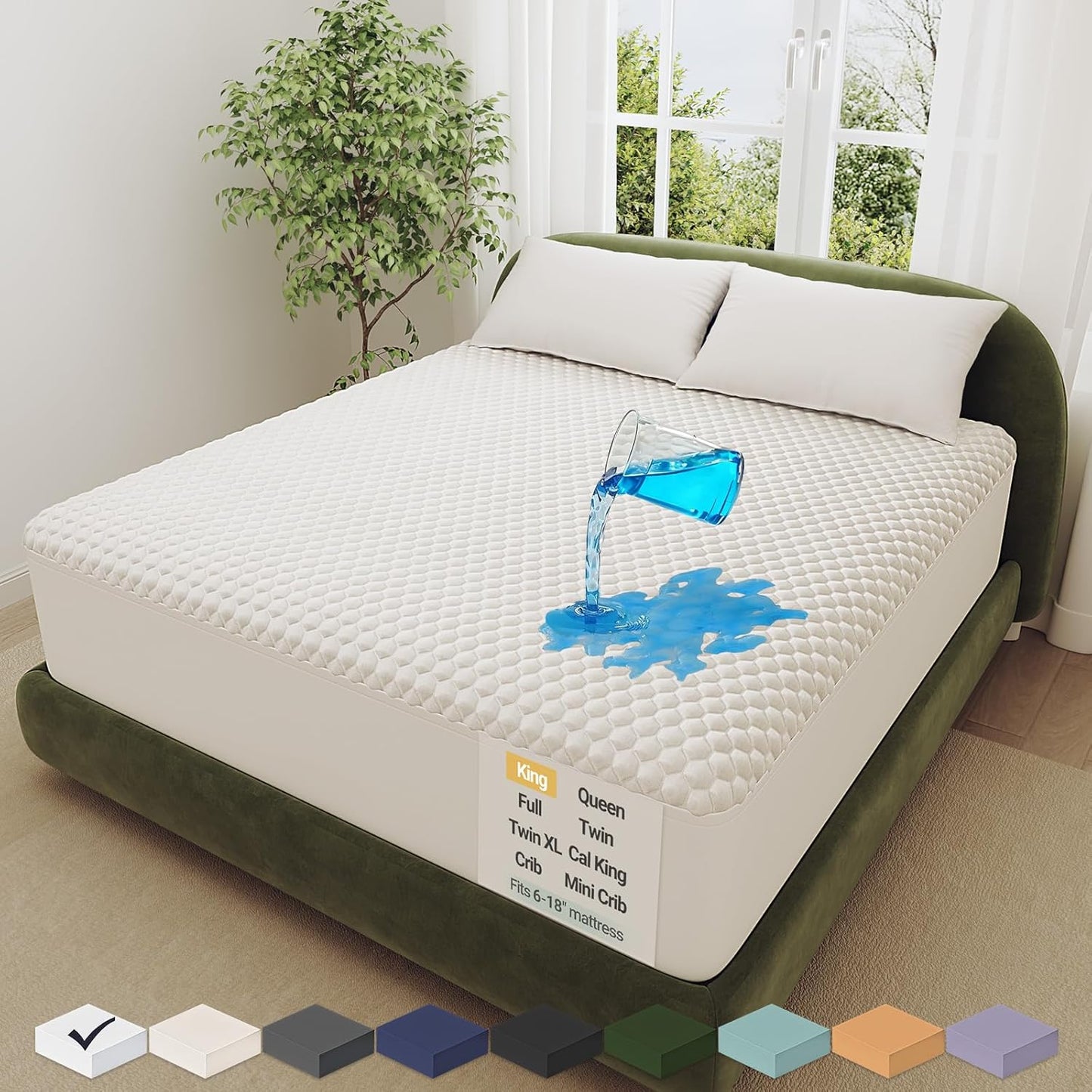 OhGeni 100% Waterproof Mattress Protector, King Size Mattress Pad, Fits 6"-20" Mattresses with Deep Pocket, Cooling, Breathable Fitted Sheets, Soft Bed Cover, Noiseless, Machine Washable