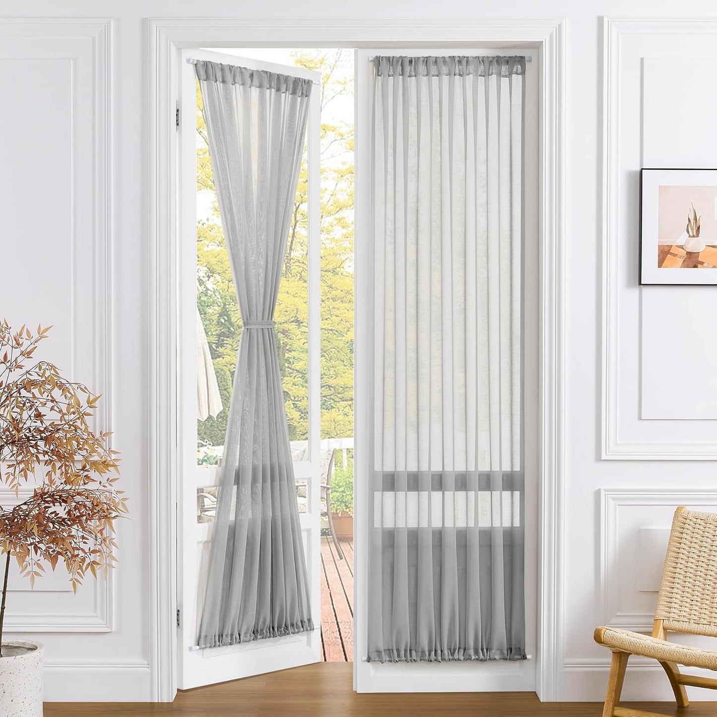 Tollpiz Sheer Curtains Closet Linen Textured Curtain Sheers Doorway Light Filtering Voile Patio Glass Door Rod Pocket Curtains French Door, 54 x 80 inches Long, Silver Grey, Set of 1 Panel