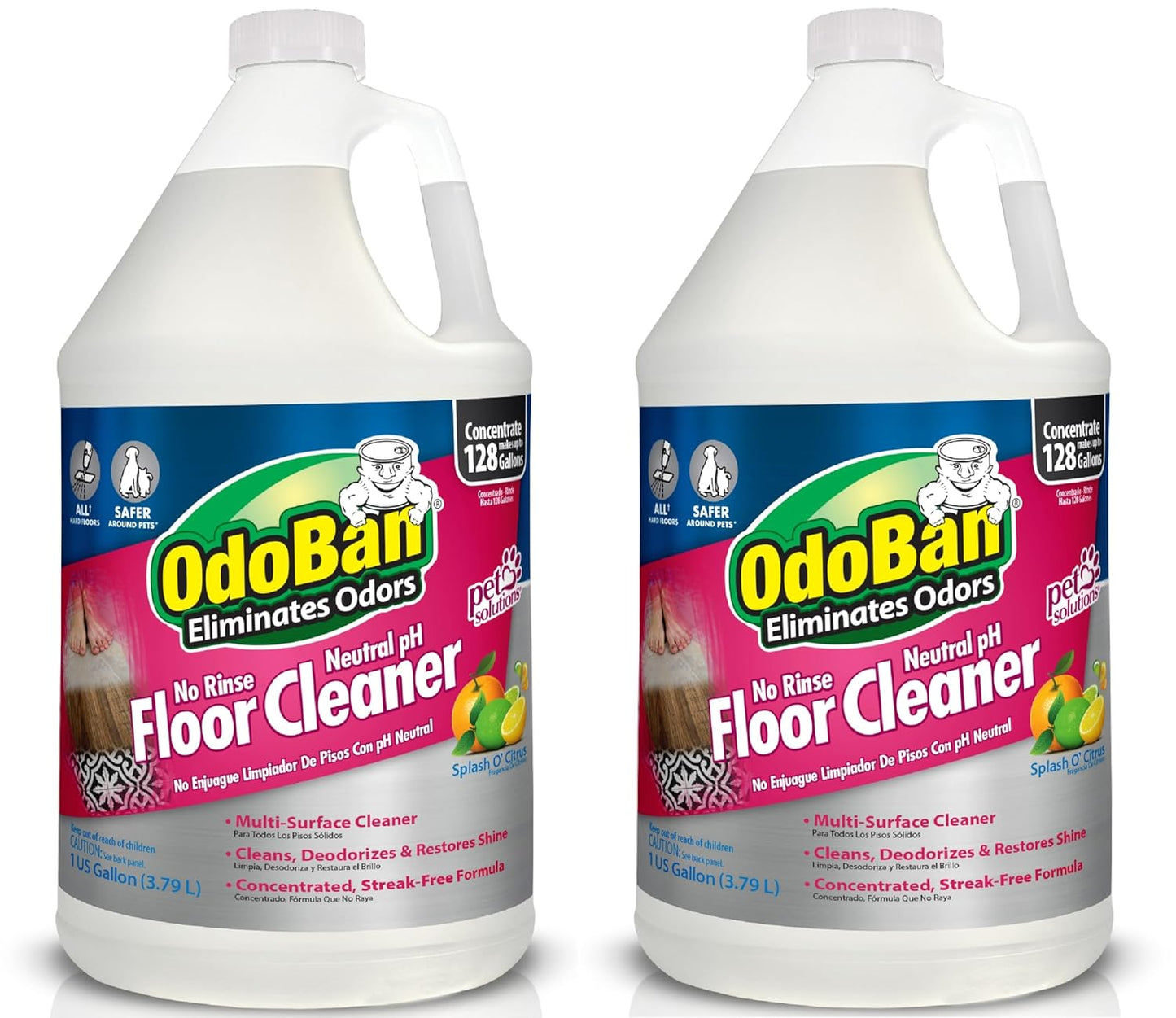 OdoBan Pet Solutions No Rinse Neutral pH Floor Cleaner Concentrate, Made in the USA, Splash O' Citrus Scent, 2 Gallons