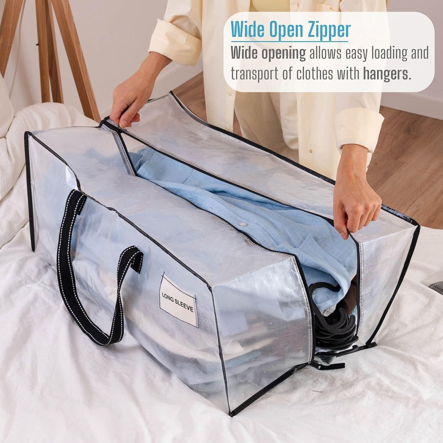 VENO 6 Pack Moving Bags Extra Large Storage Bags for College Move-In, Heavy-Duty Storage Totes, Packing Boxes, and Wardrobe Moving Supplies - Durable Laundry Bags for Clothes (Clear, 6 Pack)