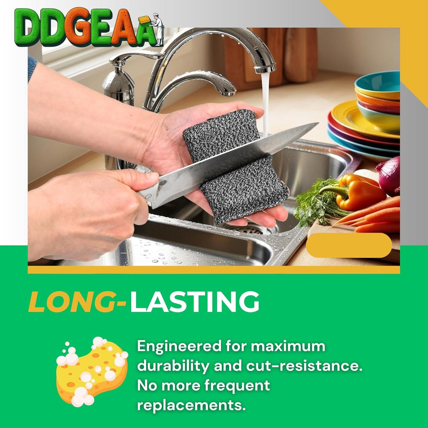 Heavy - Duty Kitchen Sponge - 20 Times More Durable, Scratch Free, Suitable for Non - Stick Cookware - Cut - Resistant, Multi - Purpose Cleaning Supplies for Home (4 Pack, Grey)