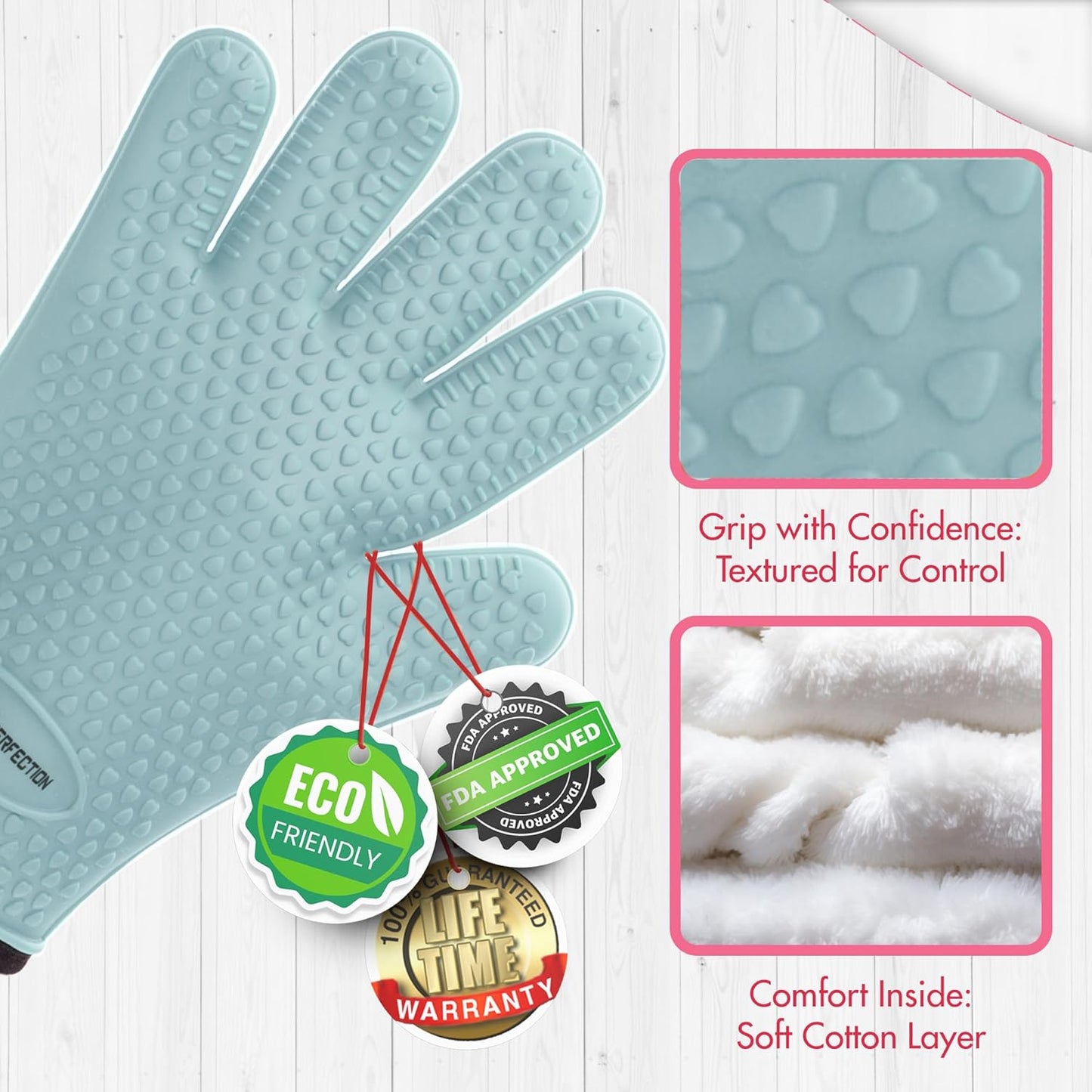KITCHEN PERFECTION S Silicone Smoker Oven Gloves for Women -Extreme Heat Resistant BBQ Gloves -Handle Hot Food Right on Your Grill Fryer |Waterproof Oven Mitts for Cooking |Superior Set+3 Bonuses