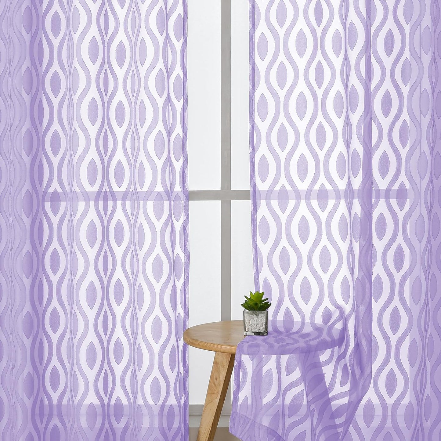 Aiyufeng Light Purple Sheer Curtains 72 Inches Long 2 Panels Set, Elegant Light Filtering Transparent Curtain Draperies for Bedroom Living Room, Classic Clip Wavy Line Door Curtains, 40Wx72L Inch