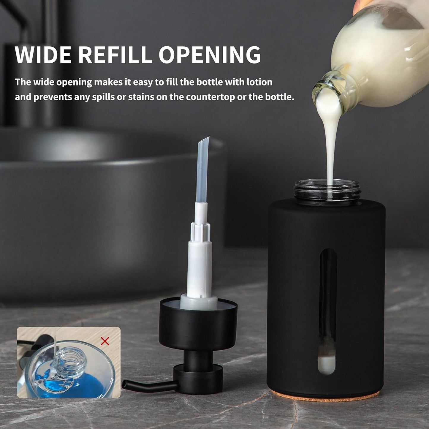 Enra Bathroom Soap Dispenser,12oz Glass Black Soap Dispenser Stainless Steel Liquid Pump,Refillable Hand Lotion Soap Dispenser for Bathroom Kitchen(Black)