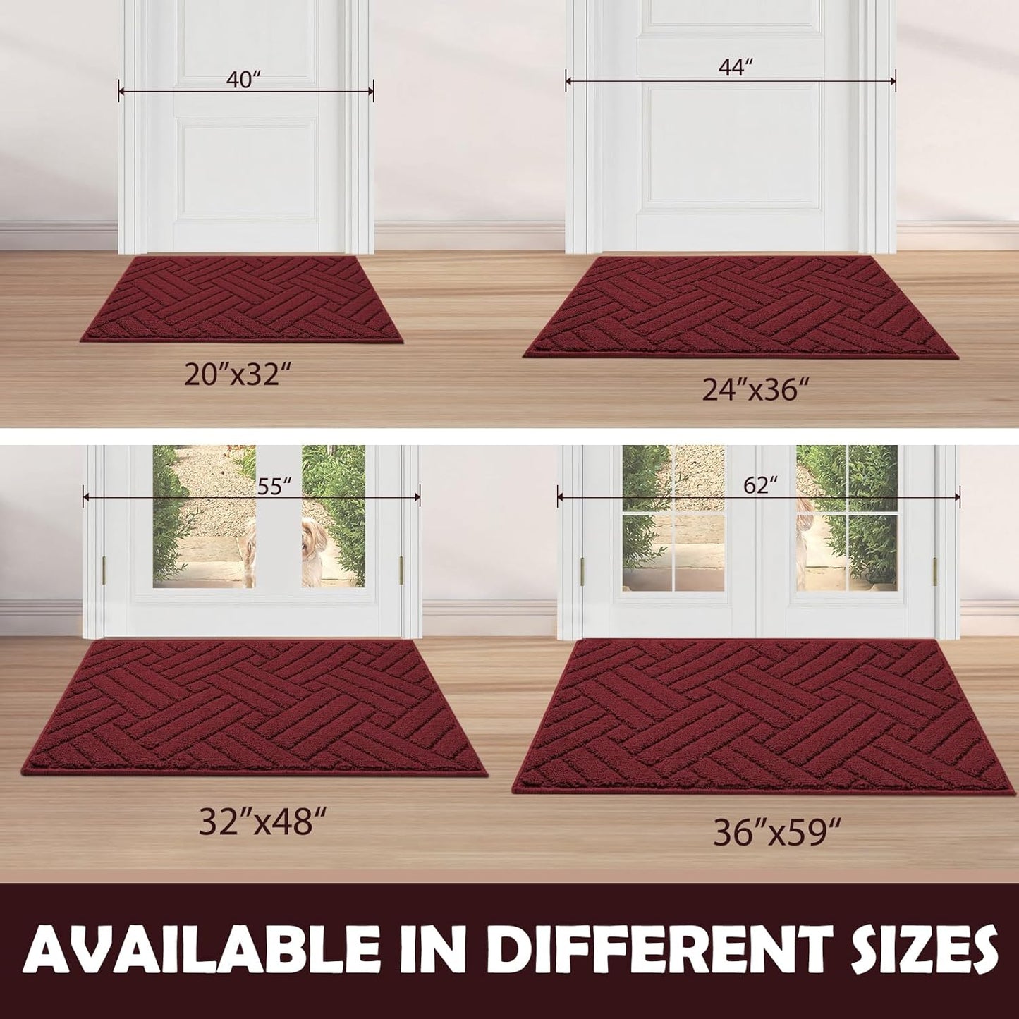 Door Mat Indoor Doormat, Entryway Rug Door Mats Non-Slip Rubber Backing, Low-Profile Entrance Rugs, Absorbent Resist Dirt Doormats Inside Floor Door mat for Entryway Red 24"x36"