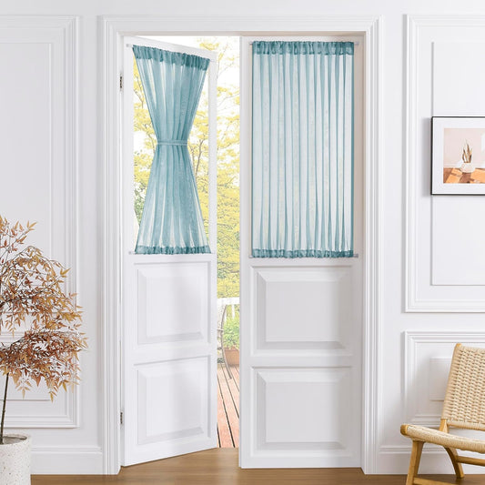 Tollpiz Sheer Door Curtains Closet Linen Textured Curtain Sheers Doorway Light Filtering Voile French Door Rod Pocket Curtains Patio Door, 54 x 63 inches Long, Dusty Blue, Set of 1 Panel