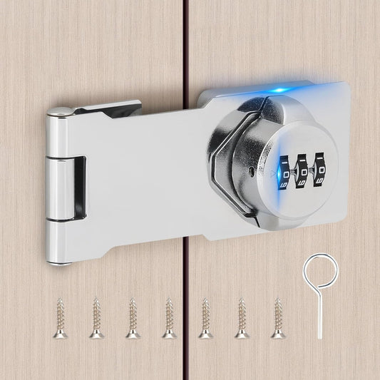 Keyless Cabinet Lock with Combination Code - 3-Digit Password Hasp Latch Lock for Drawers, Bifold Closet Door and Double Sided Door (Silver, 4.5 Inch)