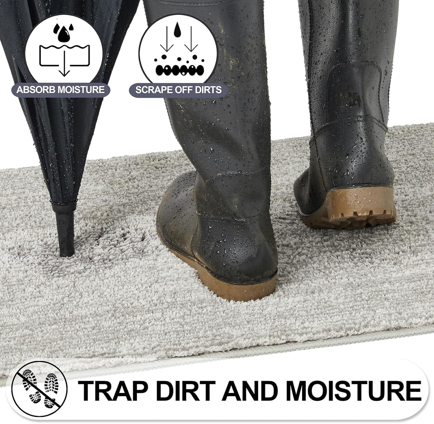 REFETONE Indoor Doormat, Front Door Mat 32"x40" Absorbent Rubber Backing Non Slip Back Door Mats, Washable Low-Profile Inside Floor Mat Door Rugs for Entryway, Resist Dirt Mud Mat for Dogs, Grey