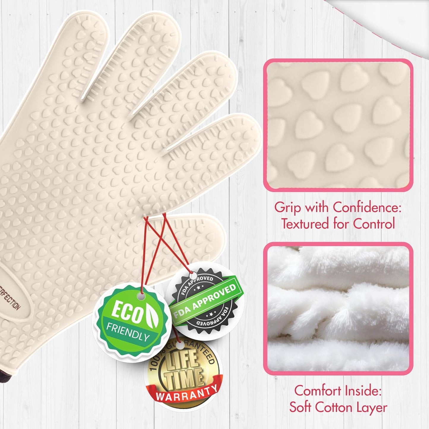 KITCHEN PERFECTION XL Silicone Smoker Oven Gloves for Women -Extreme Heat Resistant BBQ Gloves -Handle Hot Food Right on Your Grill Fryer&Pit|Waterproof Grilling Cooking Mitts|Superior Set+3 Bonuses