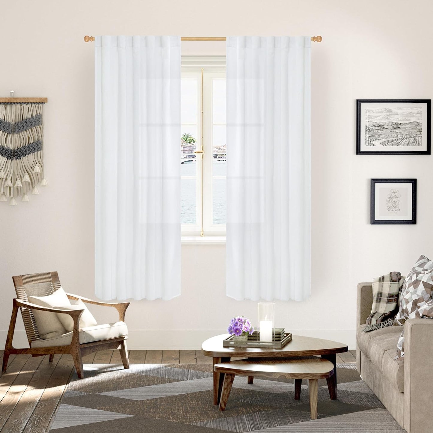 YoungsTex White Linen Semi Sheer Curtains 72 Inch Length 2 Panels for Living Room, Light Filtering Drapes Lightweight Window Treatments with Rod Pocket Back Tab for Bedroom, 42 X 72 Inch