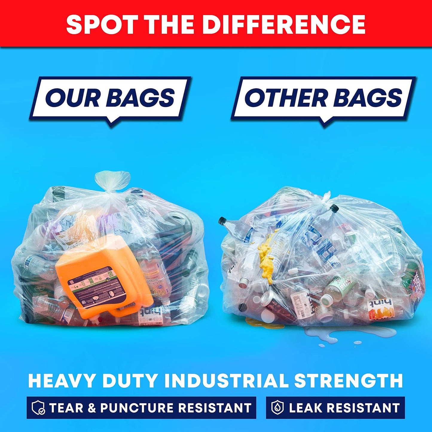 Tasker 30-33 Gallon Trash Bags Heavy Duty (Value 100/Bags w/Ties) Clear Large Plastic Recycling Garbage Bags. 30 Gal, 32 Gallon Clear Large Trash Bags