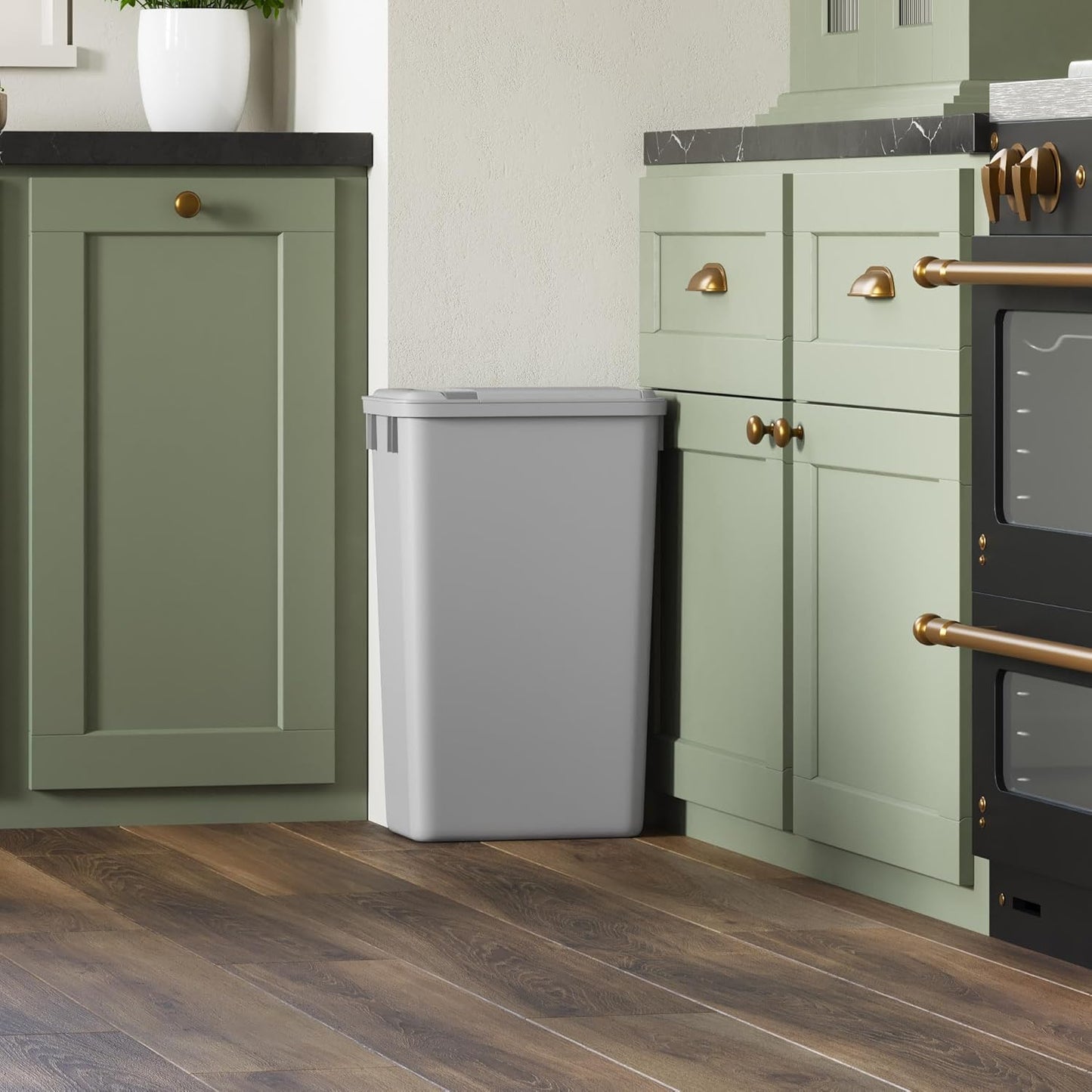 Dowell 50L Wastebasket Trash Container, 52.8Qt/13.2Gal, Plastic, Stackable, for Kitchen/Bathroom/Office, Fits Under Sink/Desk (Grey 4000 50 04)