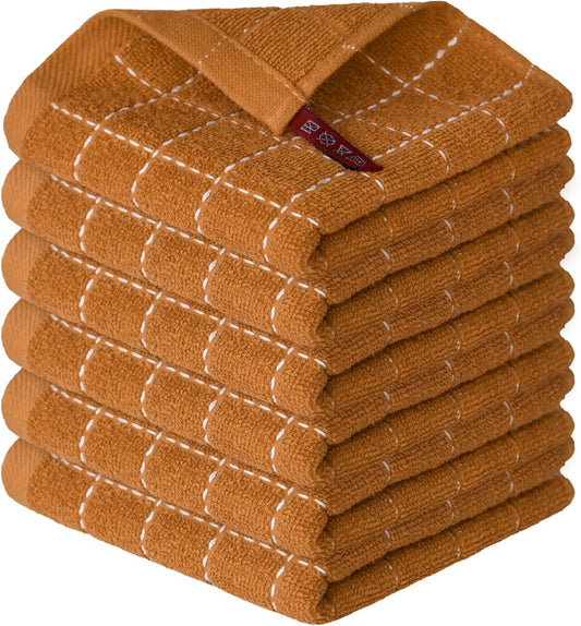 Artoid Mode Checkered Designed Cotton Caramel Terry Kitchen Dish Cloths, 12x12 Inch Soft Absorbent Quick Drying Cleaning Kitchen Rags Set of 6
