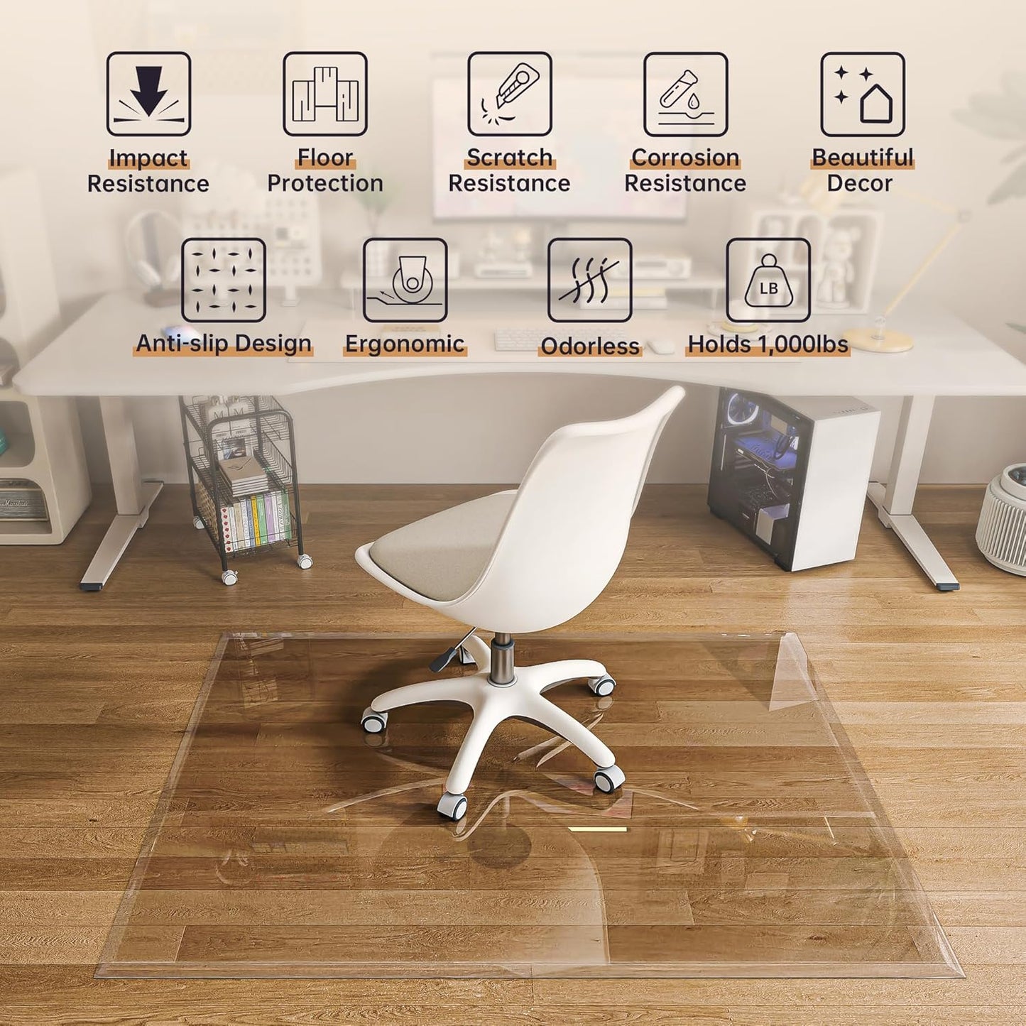 [Tempered Glass] 36“ x 36” Beveled Edge Glass Chair Mat with Polished Edge Clear Office Chair Mat, Glides Smoothly, Suitable for Carpet or Hardwood Floors