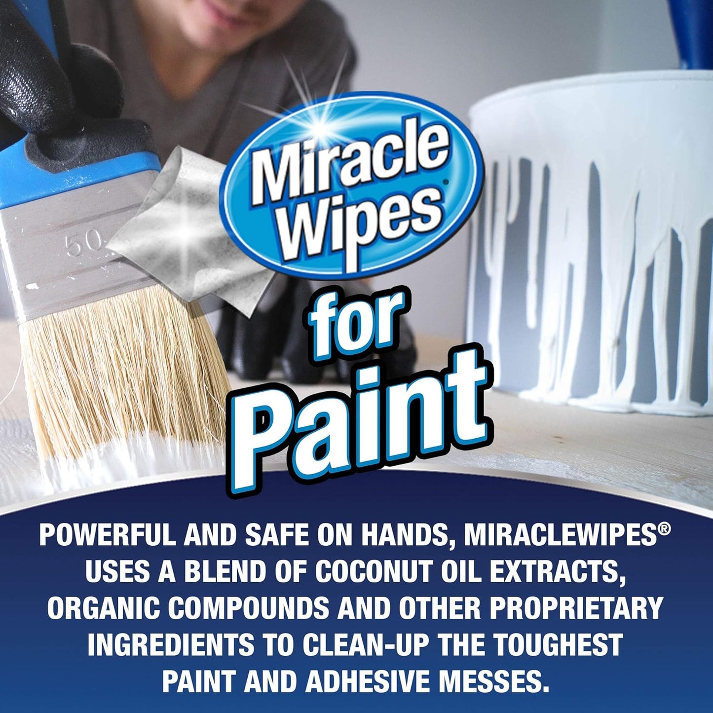 MiracleWipes for Paint Prep & Cleanup, Remove Tough Grime Build-Up, Wet Paint, Caulking, Epoxy, Colorant, and more from Hands, Surfaces, & Tools - 60 Count